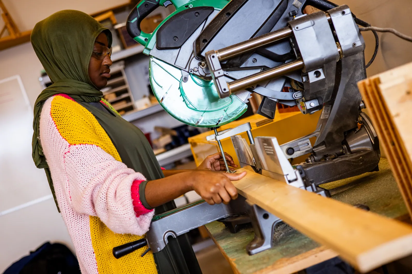 TECH Freire student working in the woodshop
